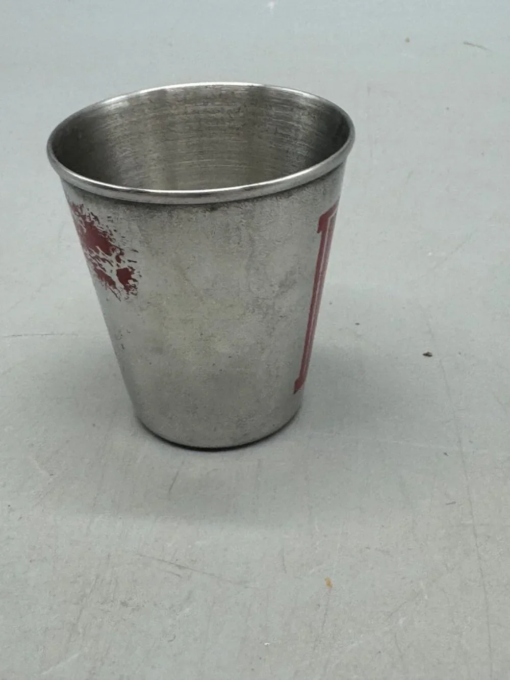 Vintage Aluminum Cup With Red Graphic 